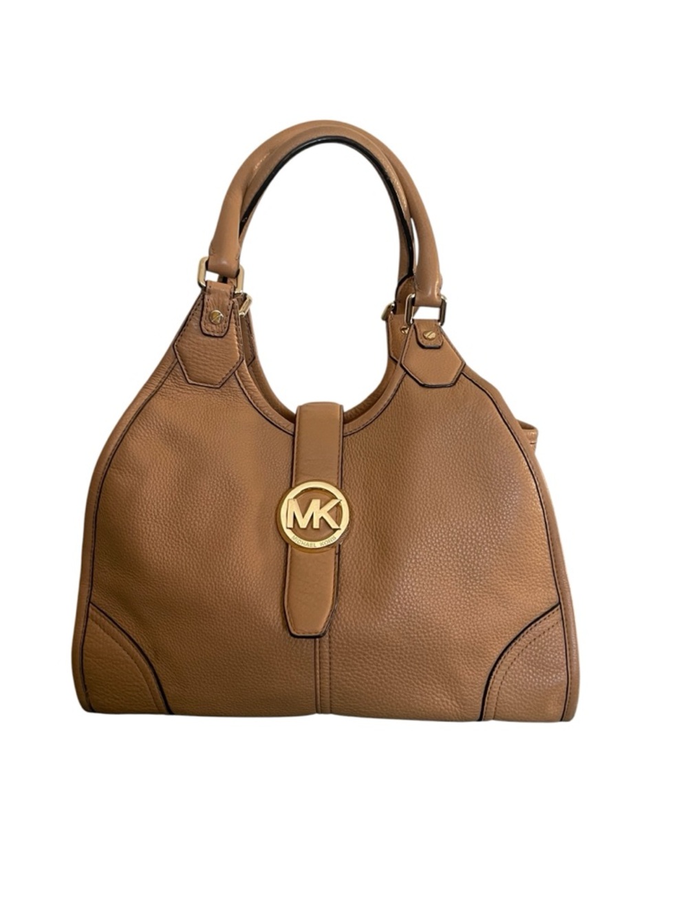 Michael Kors Bag Large Hudson Camel Leather Tote Gold Logo Shoulder Bag - Picture 6 of 9